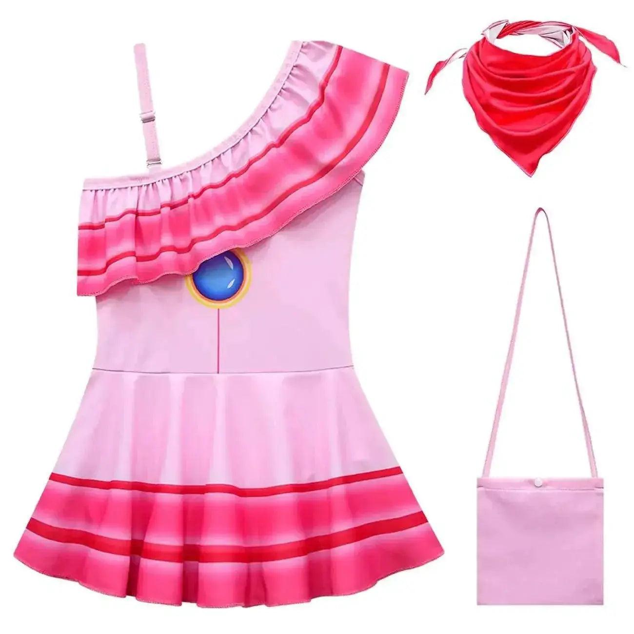 Cossky Girls' Princess Peach Cosplay Swim Dress - Perfect Swimwear for Halloween & Carnivals - ToylandEU™