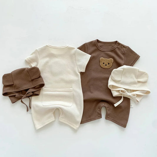 Cotton Baby Romper Set With Hat Unisex Summer Comfort - ToylandEU
