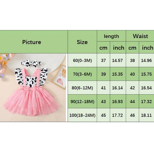Cow Print Summer Baby Girls Romper With Tulle Patchwork Headband - ToylandEU