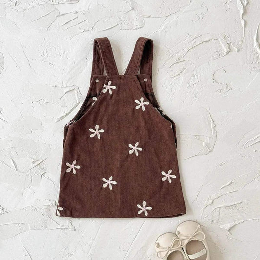 Cozy Corduroy Skirt With Flower Embroidery Pocket And Lace Edge Straps For Toddler Girls - ToylandEU