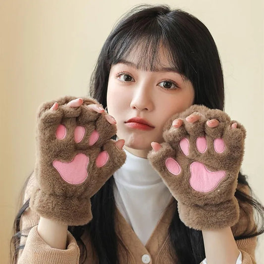 Cozy Gloves Plush Cat Paw Claw Design For Women Winter Wear - ToylandEU
