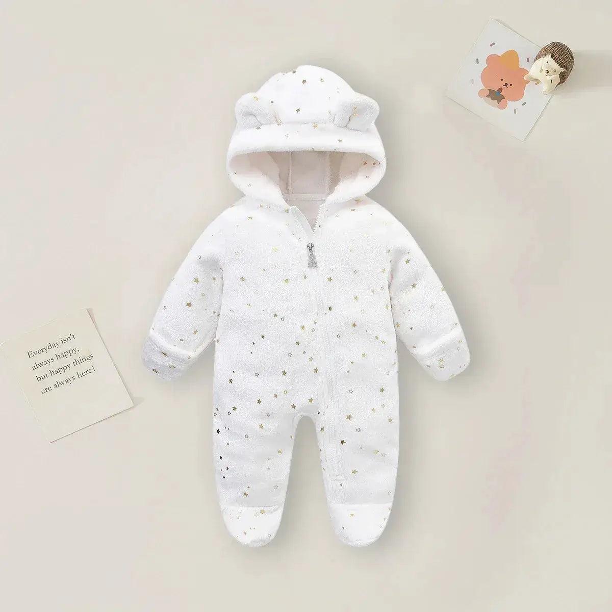 Cozy Hooded Baby Romper Cartoon Print Unisex - ToylandEU™