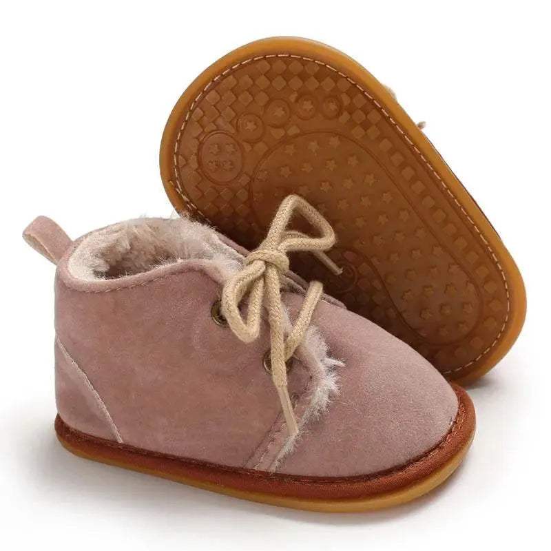Cozy Lace Up Boots For Baby Girls With Soft Warm Furry Lining For Indoor And Outdoor Walking In Autumn And Winter - ToylandEU