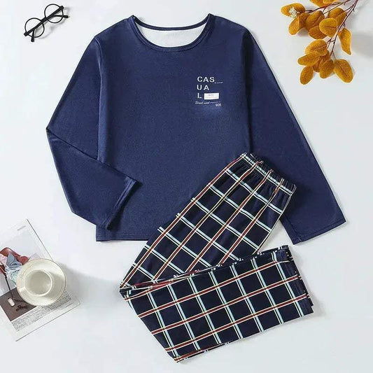 Cozy Pajama Set Plaid Winter Warmth Two Piece Home Wear For Teen Boys Plus Size All Day Comfort - ToylandEU