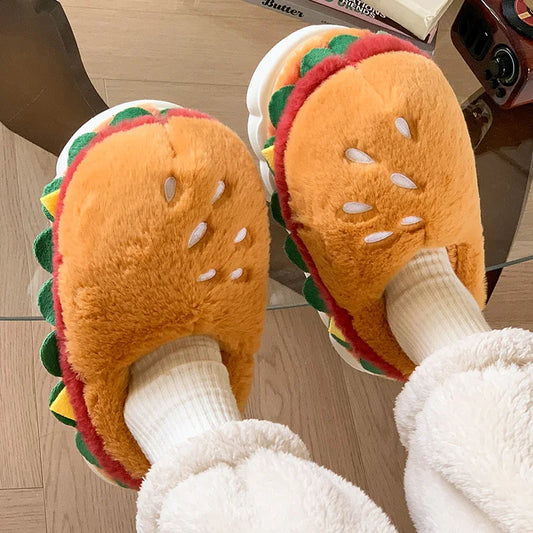 Cozy Slippers Hamburger Print For Women At Home Use - ToylandEU