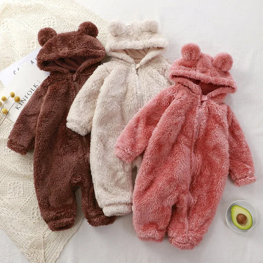 Cozy Winter Baby Rompers With Cartoon Bear Hood And Zipper 0 To 24 Months - ToylandEU