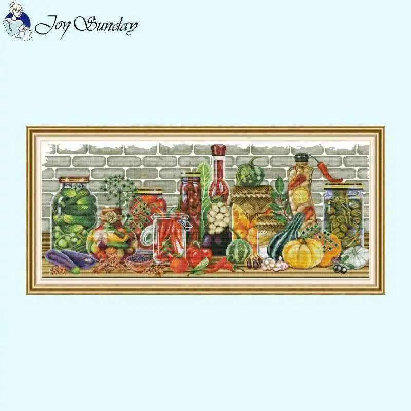 Joy Sunday Wine Bottle Themed Cross Stitch Kits - 14ct, 16ct, 11ct White Fabric DIY Embroidery Set for Home Decor - ToylandEU™