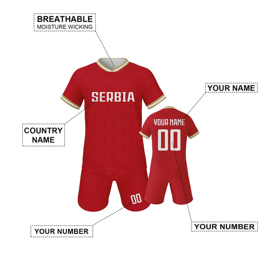 Custom Serbia Kids Soccer Jersey Kit Unisex Youth Uniform With Print Name And Number - ToylandEU
