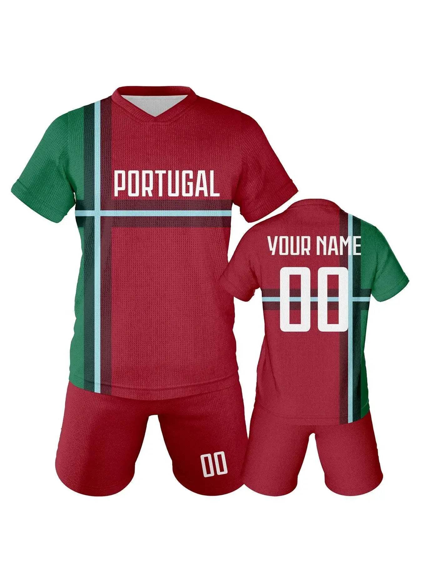 Customizable Portugal Youth Soccer Jersey - Personalized Name & Number Football Uniform for Kids Aged 3-14 Years - ToylandEU