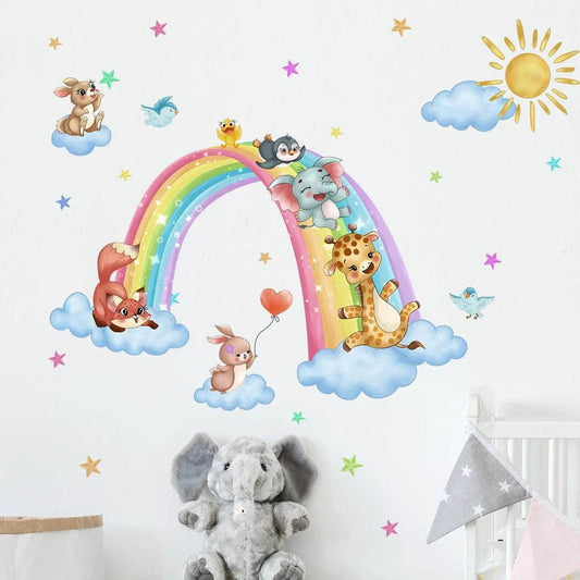 Cute Animal Cartoon Wall Stickers On Clouds For Kids Rooms - ToylandEU