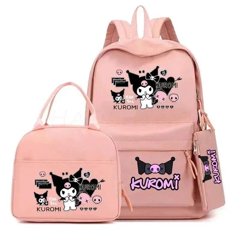 Cute Kuromi Melody Backpack For Students With Casual Lunch Bag Pencil Case, School Bag Laptop For Teenagers Rucksack Knapsack - CLOUDANIMESTUDIO