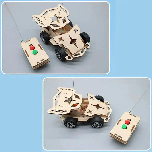 DIY Mini Solar Wireless Remote Control Car Toy Science Educational Toy Assembly RC Toys Wooden Car Vehicle Model For Kids - ToylandEU