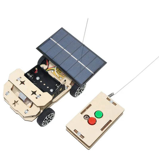 DIY Mini Solar Wireless Remote Control Car Toy Science Educational Toy Assembly RC Toys Wooden Car Vehicle Model For Kids - ToylandEU