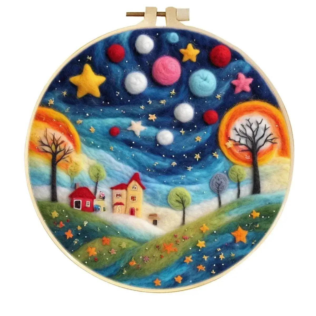 DIY Wool Needle Felting Painting Kit Night Sky Scenery Handmade Needle Picture Craft Home Decor - ToylandEU™