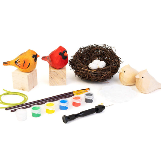 Wooden Painting Kit | Hand Carved Cardinals | Nest Included | Home Decor