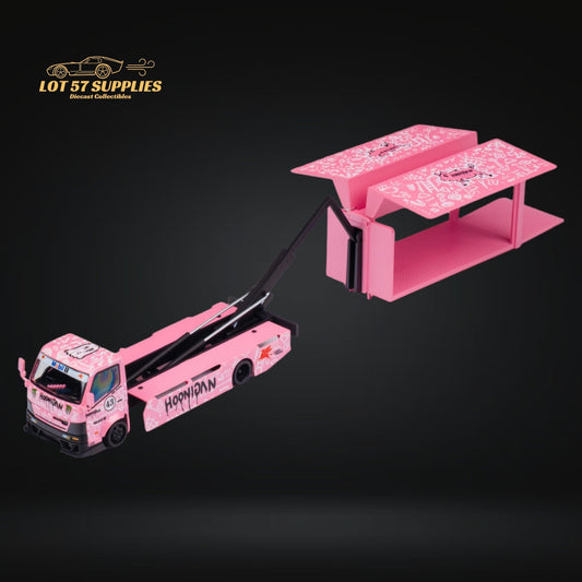 Diecast Hino 300 Diecast Box Truck Pink Livery With Functional Bed