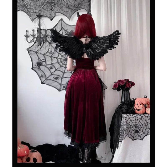 Dark Gothic Dress Lace Halter For Women Witch Costume - ToylandEU