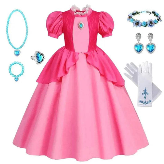 Deluxe Dress Lace Trim Peach For Girls Cosplay Party - ToylandEU