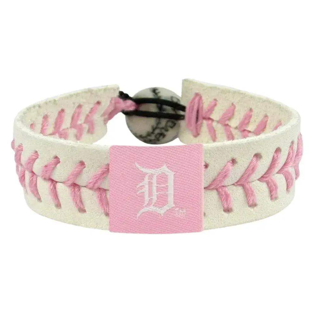 Detroit Tigers Leather Baseball Bracelet Pink Ceramic Bead - ToylandEU™