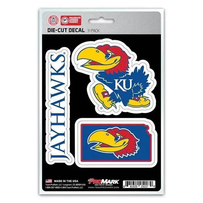Kansas Jayhawks Die Cut Decal Team 3 Pack Premium Vinyl - ToylandEU™