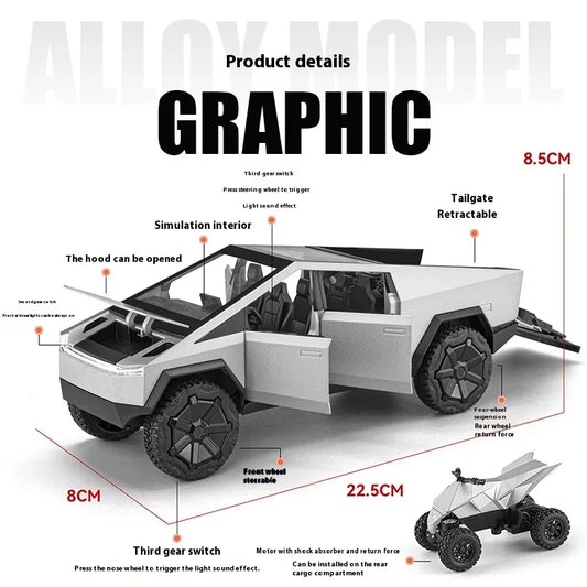 Diecast 1:24 Cybertruck Toy SUV with Sound and Light for Teens - ToylandEU