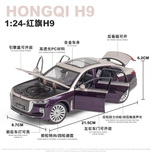 Diecast Car Model 1 To 24 Hong Qi H9 SUV With Sound And Light For Kids - ToylandEU