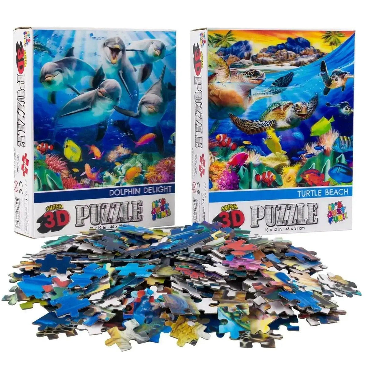 Dolphins & Turtles Set of 2 300 Piece Lenticular Jigsaw Puzzles Prime 3D - ToylandEU™
