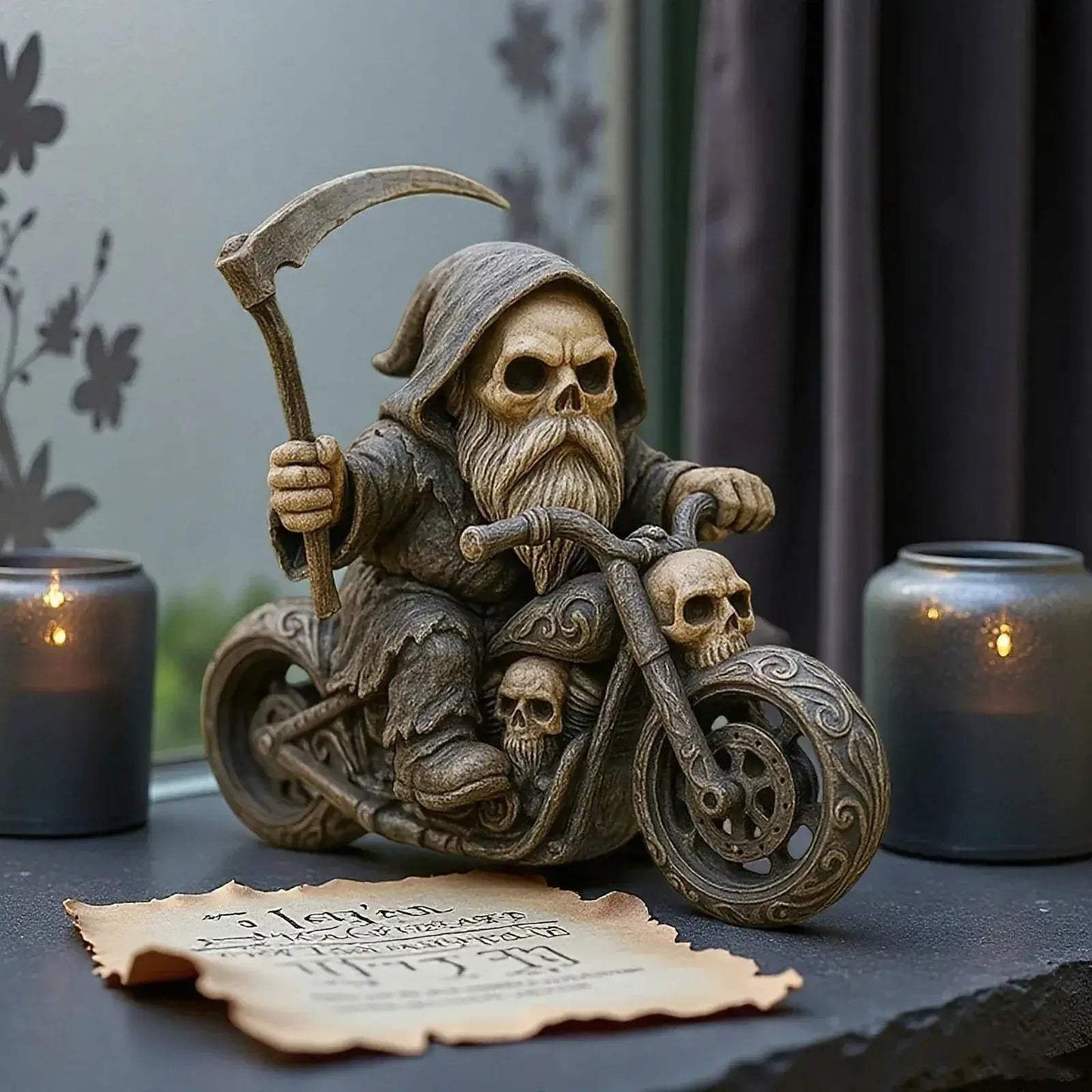 Durable Resin Grim Reaper Motorcycle Figurine For Garden - ToylandEU