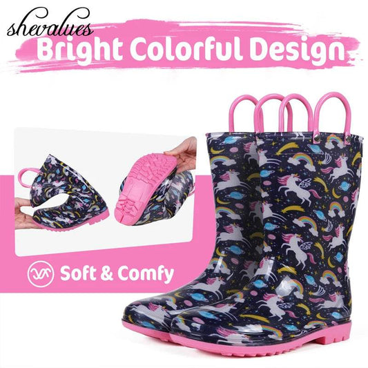 Durable Toddler Rain Boots With Handles Cute Dinosaur Unicorn Design Waterproof Non-slip Footwear For Kids Outdoor Fun - ToylandEU