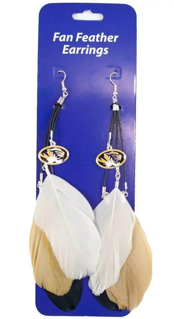 Missouri Tigers Team Color Feather Earrings Pewter Logo - ToylandEU™