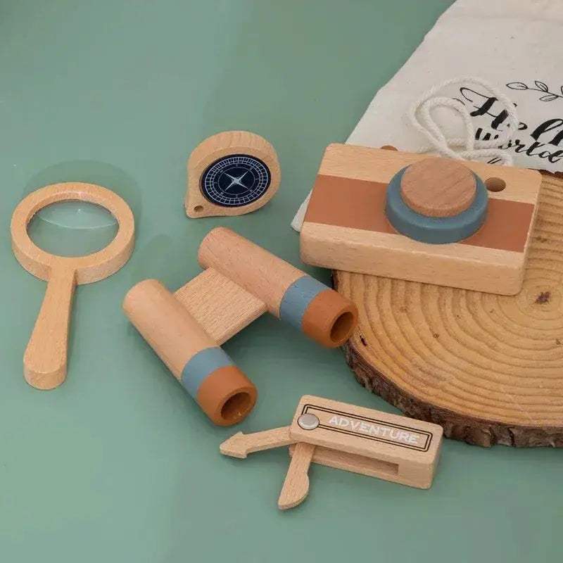 Wooden Montessori Adventure Set With Telescope Compass Magnifier Educational Toy For Kids - ToylandEU™