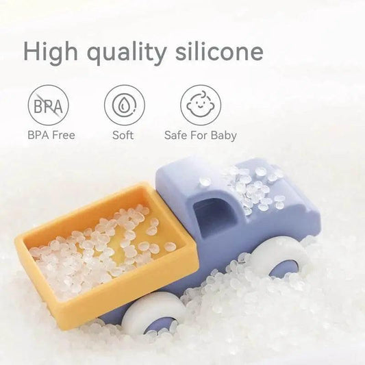BPA Free Silicone Car Ambulance Teether Toy For Toddlers With Wooden Cartoon Bus Montessori Educational Toy - ToylandEU™