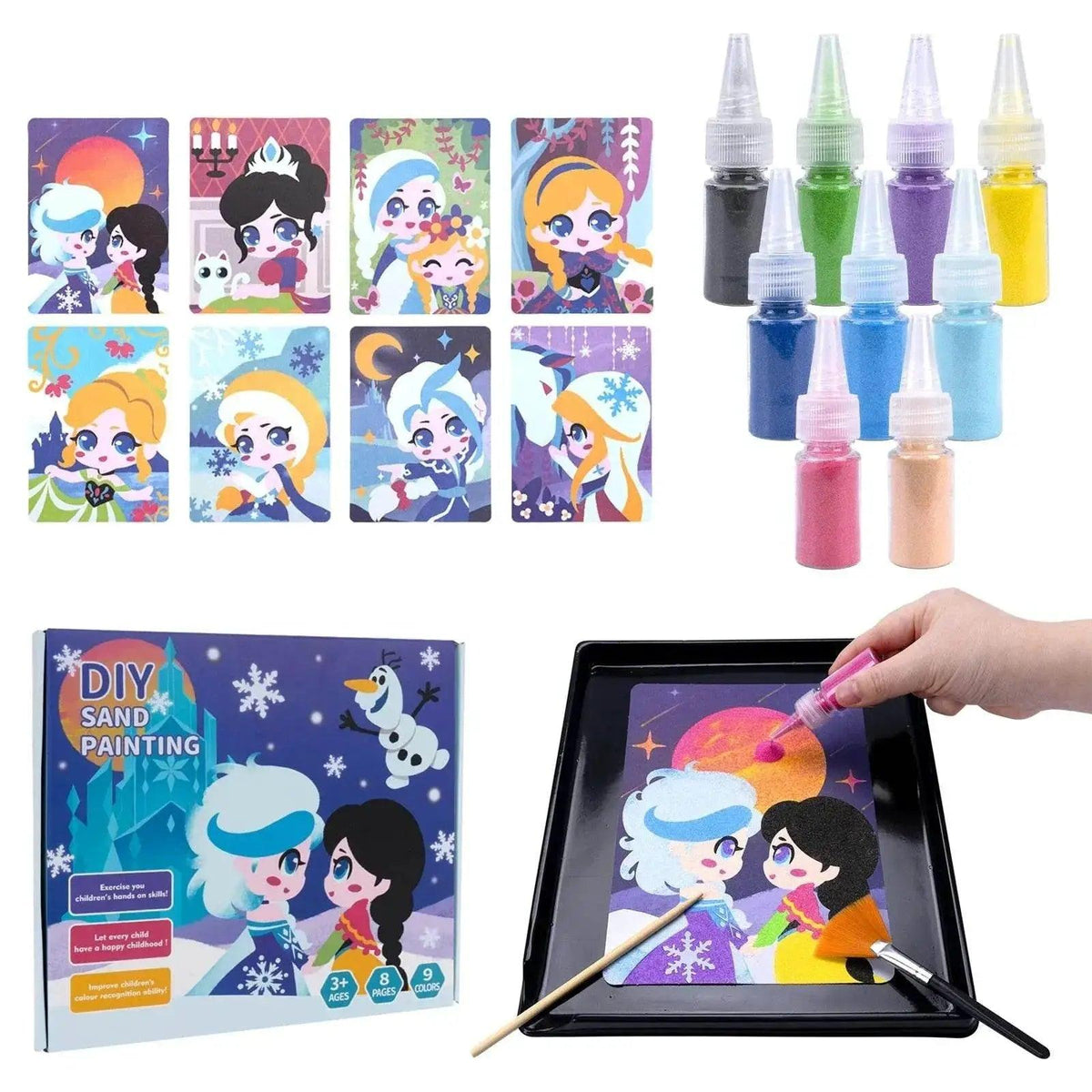 Kids' Princess Sand Art Kit 12 Cards 14 Colors Montessori - ToylandEU™