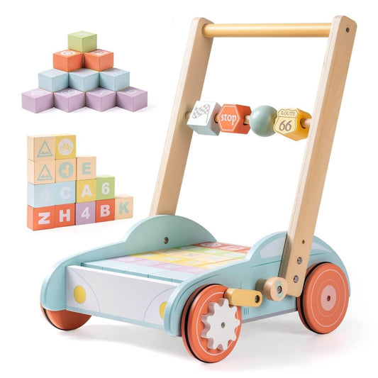 Educational Wooden Baby Walker with Traffic Sign Blocks & Adjustable Height - ToylandEU