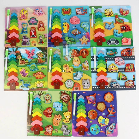 Educational Wooden Toddler Puzzles Double-Sided Drawing Board for Kids Age 3 to 5 - ToylandEU