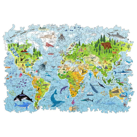Educational World Map for Kids Wooden Jigsaw Puzzle Brain Trainer Interactive Family Toy - ToylandEU