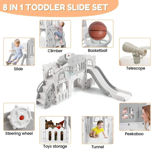 Eight In One Toddler Slide Indoor Playground Basketball Hoop - ToylandEU