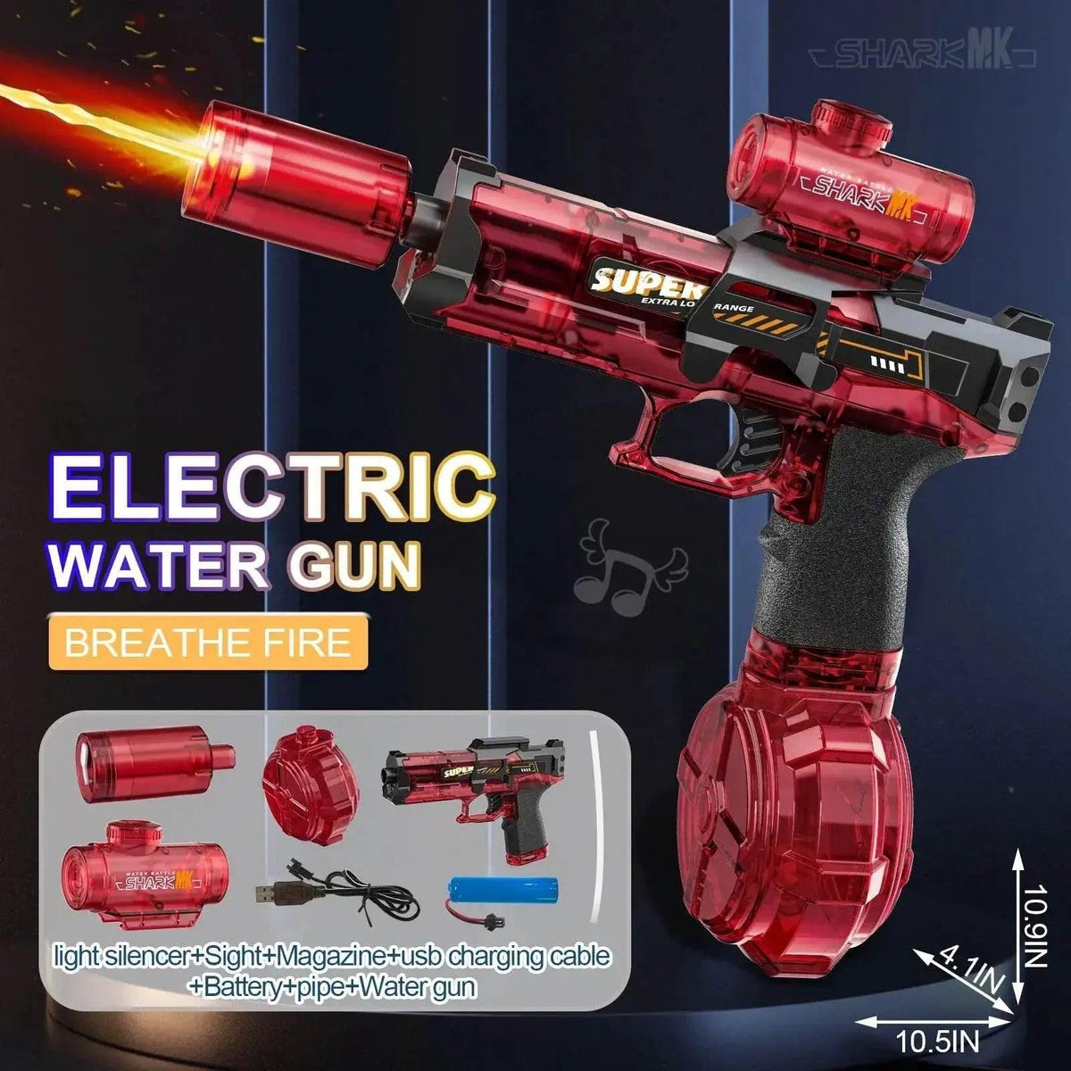 UZI Electric Water Gun with Light Up Toys for Kids Summer Outdoor Shooting Game Powerful Automatic Water Squirt Gun - ToylandEU™