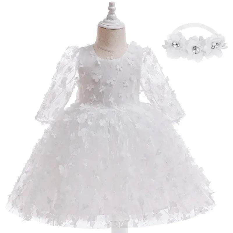 Elegant Baby Girl Dress With 3D Flower Bow For Baptism - ToylandEU