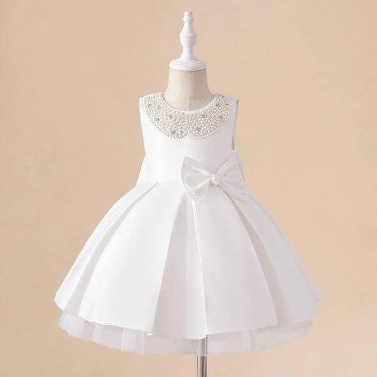 Elegant Baby Party Dress Beaded Bow For Baby Girls - ToylandEU