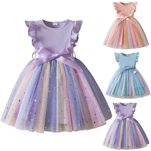 Elegant Girls Party Dress With Tatting Ruched Detailing For Toddlers Birthday Princess Gown - ToylandEU
