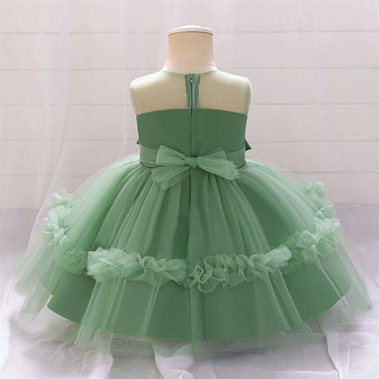 Elegant Tutu Dress For Baby Girls Floral Green With Big Flower For Parties And Weddings - ToylandEU