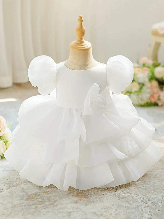 Elegant White Baptism Dress For Baby Girl With Bow - ToylandEU