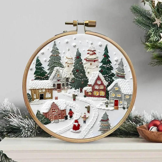 Christmas-Themed DIY Embroidery Kit: 4 Set Handmade Cross Stitch Patterns with Gnome, Snow House, and Fireplace Designs - ToylandEU™