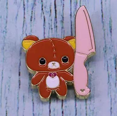 Enamel Pin Cute Bear With Knife Meme Durable Copper - ToylandEU™