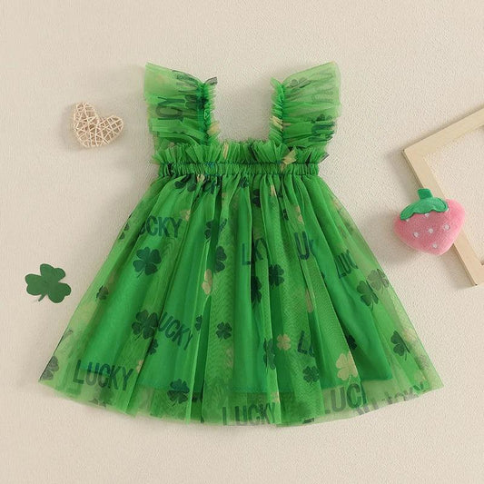 Enchanting Dress Sleeveless Clover Strawberry Print Embroidered For Girls - ToylandEU