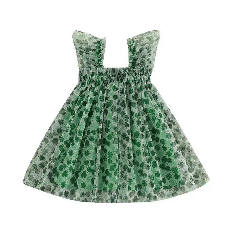 Enchanting Dress Sleeveless Clover Strawberry Print Embroidered For Girls - ToylandEU
