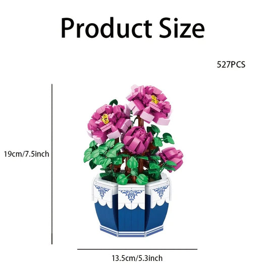 Exquisite Building Blocks Kit Peony Flower Bouquet For Home Decoration Valentines Day Mothers Day Adults - ToylandEU