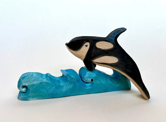 Exquisitely Hand Carved Orca Riding The Wave Wooden Toy - ToylandEU