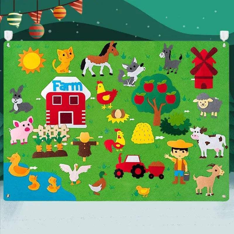 Farm Animals Felt Story Board Montessori Puzzle For Kids - ToylandEU
